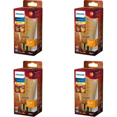 Philips Vorteilspaket E27 WarmGlow Edisonlampe Klar 50W Dimmbar Warmweißes Licht - 4 Stück (1/3)