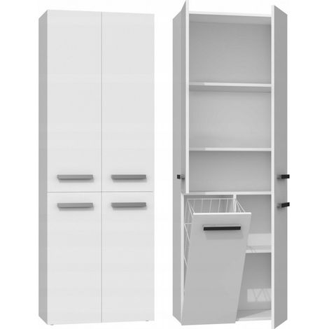 Badschrank NEL 1K DD Weiß matt 60x174x30 cm mit Wäschekorb (1/3)