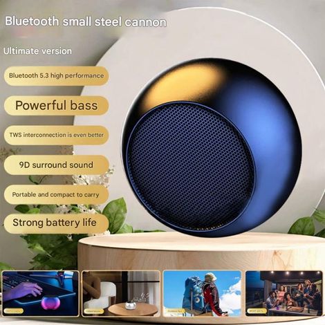 1x Mini-Bluetooth-Lautsprecher, tragbar, mit leistungsstarker TWS-Verbindung – 9D Hi-Fi-Surround-Sound, tiefe Bässe, ideal für Reisen im Freien – Schwarz