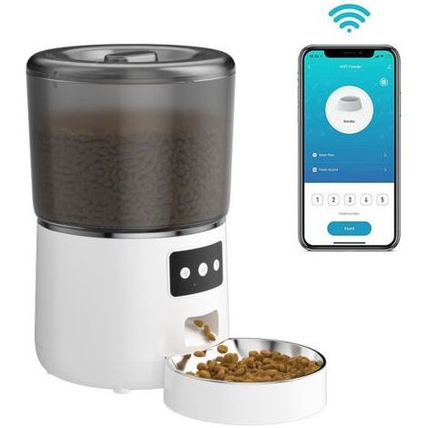 Distributeur automatique de nourriture pour chat 4L, distributeur de nourriture pour chat et chien, application connectée, blanc (1/5)