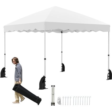GOPLUS Tonnelle de Jardin Pliante 3 X 3 M, Réglable en Hauteur, Imperméable Tente de Réception avec Sac de Transport à Roulette, Pavillon de Jardin avec 4 Sacs de Sable, pour Camping (3x3 M  Blanc) (1/5)