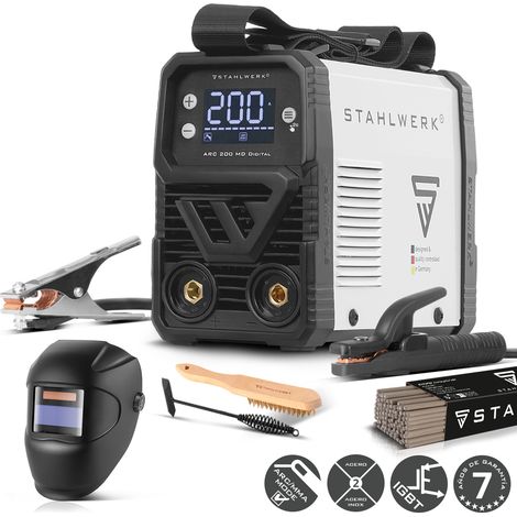STAHLWERK Soldadora de electrodos ARC 200 MD Digital – Equipo completo – MMA (Electrodo) & Lift-TIG (DC) hasta 200 A, uso flexible sin gas, ARC-Force, Hotstart, Anti-Stick, refrigeración inteligente (1/5)