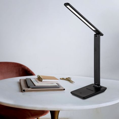 LED Tischleuchte Touch beweglich Tischlampe Touchdimmer Schreibtischleuchte CCT schwarz, Kunstleder, 5W 570Lm, LxBxH 28x11,5x50 cm
