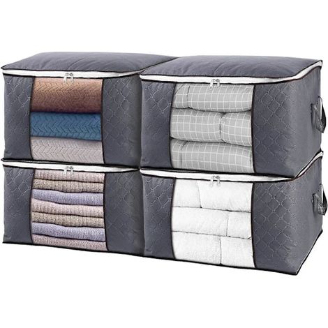 Lot de 4 grands sacs de rangement pliables pour couvertures, literie et vêtements [JUN] (1/5)