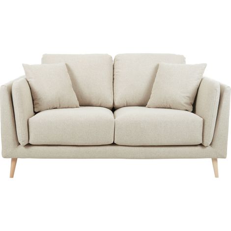 Skandinavisches Sofa 2-Sitzer aus beigem Stoff und helles Holz VOGUE