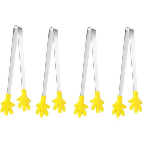 Set di 4 mini pinze da catering, piccole clip in silicone, pinze da catering in silicone a forma di palmo, manici in acciaio inossidabile, utili in cucina, antiscivolo per uova (1/5)