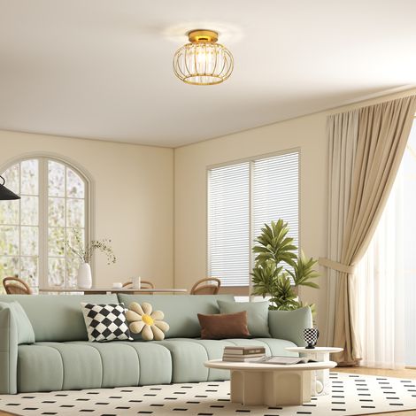 Or - Lumière de plafond LED moderne et minimaliste avec 18 cristaux, lustre métallique LED, Ø27x19 cm