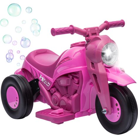 Beyamis Elektrisches Kindermotorrad für Kinder von 2 bis 5 Jahren, 3 Räder, 6 V, 3 km/h, mit Blubberfunktion, Licht- und Soundeffekten, pink