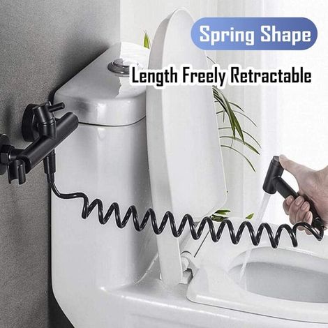 Tubo doccia, tubo doccia in schiuma con tappo in rame, tubo telescopico a molla, tubo retrattile per doccetta, WC e bidet (2 m, nero) (1/4)