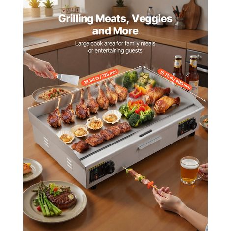 Gril électrique professionnel 725×400 mm, 4400 W, pour comptoir, température réglable de 50 à 300 °C, revêtement extérieur en acier… (1/5)