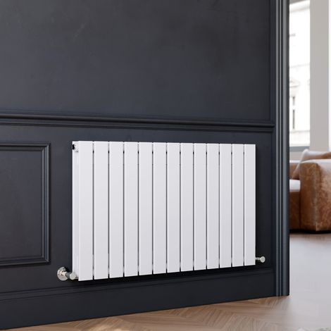 ELEGANT 600 x 988 mm White Modern Column Radiator Double Flat Panel Designer Bathroom Radiators + Chrome Thermostatic Radiator Valves (1/5)