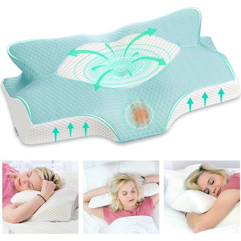 Oreiller Cervical en Mémoire de Forme Ergonomique Soutien Nuque Adapté pour Dormir sur Le Côté, sur Le Dos et sur Le Ventre, Coussin Ergonomiques Cervical pour la Nuque, 64x38x12,5cm (1/5)