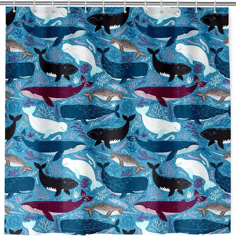 Rideau de Douche Océan Animaux Baleine Anti Moisissure Lavable Imperméable Tissu Polyester Rideaux de Douche avec 12 Crochets pour Salle de Bain Baignoire Famille Hôtel 180 x 200 cm (1/5)