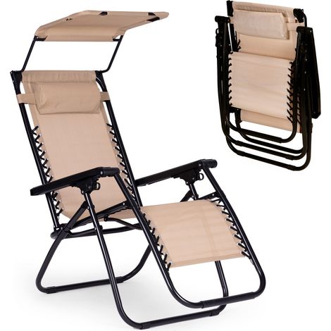 Garten-Strandliege, verstellbare Rückenlehne, bewegliches Vordach, Modernhome - Beige