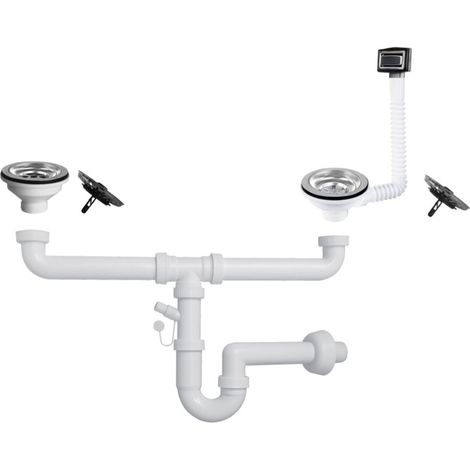 Sifone lavello a 2 vie attacco 1"1/2 con pilettone eco e scarico lavastoviglie - 35148