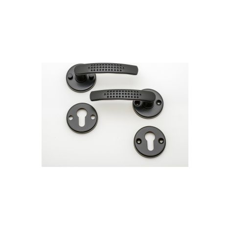 Quincadeco – Poignée de porte d'entrée à cylindre noir sur rosace ronde – Aluminium époxy – Résistance à l'oxydation – Livrée avec vis et tige carré 7mm