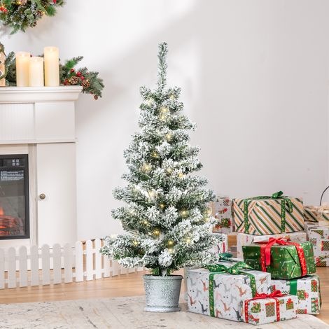 Künstlicher, schneebedeckter Weihnachtsbaum mit 60 weißen LED-Lichtern und 116 Zweigen, integrierte Beleuchtung, abnehmbarer Topf, Ø 40 x 90 cm, Grün (1/5)