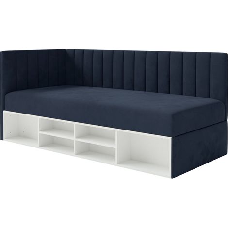 Selsey Ventrio - Jugendbett linksseitig mit Regalen, Easy-Clean-Samtbezug, dunkelblau (1/5)