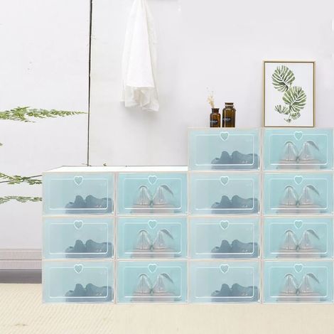 20pcs Transparent Folding Shoe Box Storage Container Drop Front Stackable Case, Green (1/5)