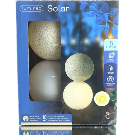 Lumineo LED Solar Hängelampe Weiß Ø Kugel 10 cm 3 LED - warmweiß (1/2)
