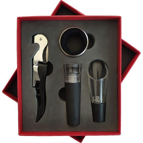 Coffret ouvre-bouteille à vin, ouvre-bouteille manuel pour vin rouge avec étui classique, tire-bouchon, ensemble comprenant tire-bouchon, coupe-capsule, bouchon et verseur. (1/5)
