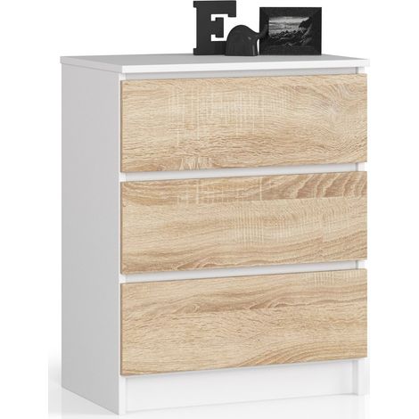 Akord – Commode enfant 60 cm – 3 tiroirs – Façade chêne sonoma – Panneau stratifié – Dimensions 60x40x77 cm