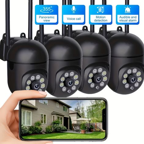 Caméra de sécurité extérieure à 360°, idéale pour la surveillance du domicile, 2 MP - 5 GHz (double bande), lot de 4 (1/5)