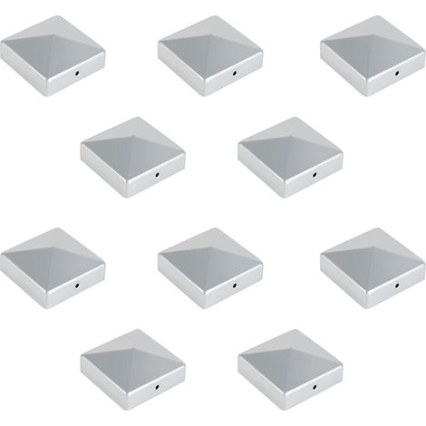 Randaco 10 Stück Pfostenkappe 91x91 mm aus Eisen, Zaunpfosten Schutzkappen, wetterfest und rostfrei, dekorative Pyramidenform für Garten Silber