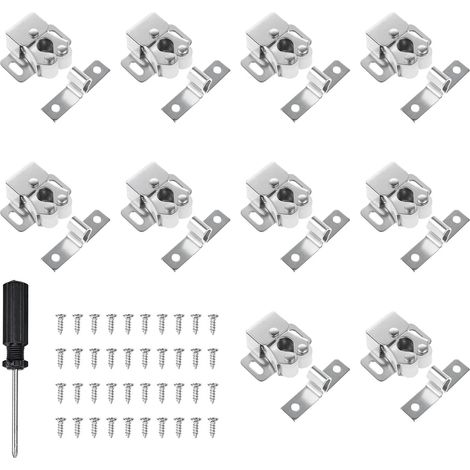 10 Pièces Loquets à Double Rouleau Pour Armoire, Fermeture Porte Placard, Loqueteaux De Meuble, Livré Avec 1 Tournevis Cruciforme Noir De 4 Mm(Nickel) (1/5)