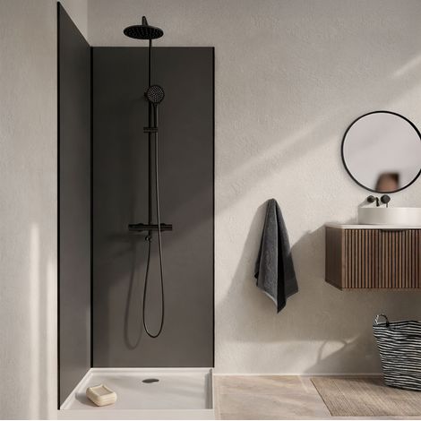 Set di 2 pannelli murali in alluminio grigio 90x210 cm e profili neri - WALL'IT