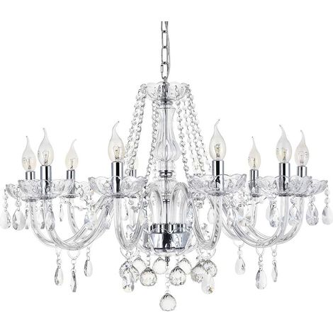Lustre en Cristal Moderne avec 10-Lumières, Plafonnier en Verre à Gouttelettes de Cristal K9, Luminaires Suspendus élégants pour Salle à Manger, Salon, Hall d'entrée, Salon (1/5)