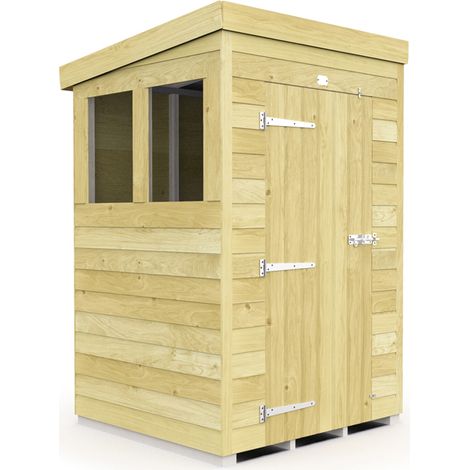 4 x 4 Feet Pent Shed - Single Door With Windows - Wood - L118 x W127 x H201 cm