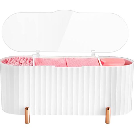 Porte-coton avec couvercle transparent, 3 compartiments, boîte de rangement pour cotons démaquillants, 21,35 x 9,1 x 8,57 cm (1/5)