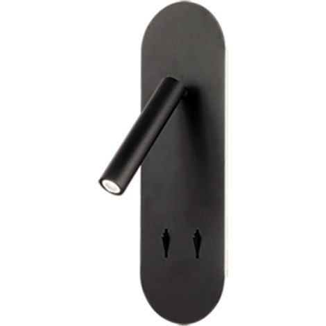 Applique LED 10 cm in metallo Nero retroilluminato con faretto orientabile PLATE (1/4)