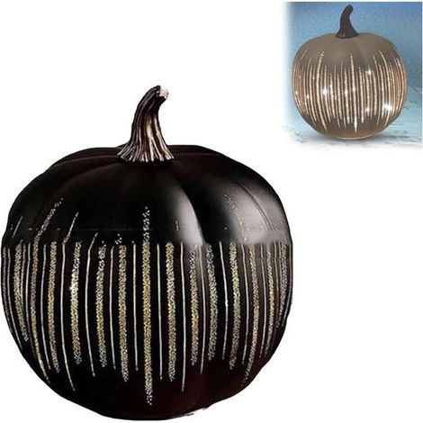 Citrouille Lumineuse Étoilée LED - Décoration Halloween avec Minuterie, Halloween Pumpkin Nights Light Lanterne Résine (Noir L) (1/5)