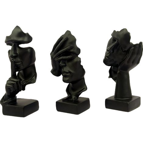 Statue de penseur 3 pièces, Le Silence est en Or Figurine d’Art Abstrait, Sculptures en résine de Maison Moderne Objets décoratifs Décor