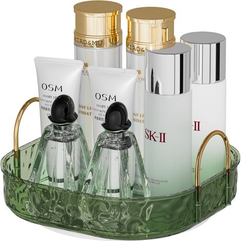 Tourne-disque de maquillage 360°, porte-maquillage rotatif pour salle de bain, grand rangement cosmétique étagère de comptoir pour salle de bain, cuisine, coiffeuse, 1 niveau, vert (1/5)