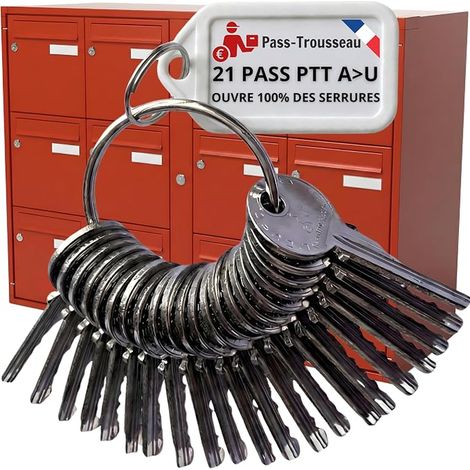 Keychain 21 PTT Pass Keys - Post Box Lock Opener - Steel - Factor A to U Keys Including T10 F10 (1/5)