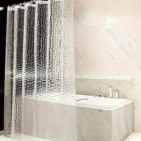 Halbtransparenter Duschvorhang, 180 x 200 cm (72 x 78 Zoll), extra lang, schimmelresistent, waschbar, mit 12 Ringen (1/5)
