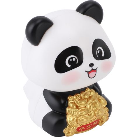 Statue Panda Solaire Porte-Bonheur, Figurine Panda Solaire Hoche-Tête pour Tableau de Bord Voiture, Ornement Animal aux Grands Yeux (1/5)