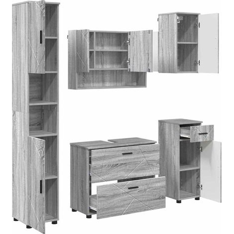 Juego de muebles de baño con cajón con puerta 5 pcs Gris Sonoma vidaXL (1/5)
