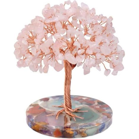 Arbre De Vie en Pierres Précieuses, Arbre en cristal naturel Rose Quartz Olivine, Décor D\'arbre Porte-Bonheur (1/3)