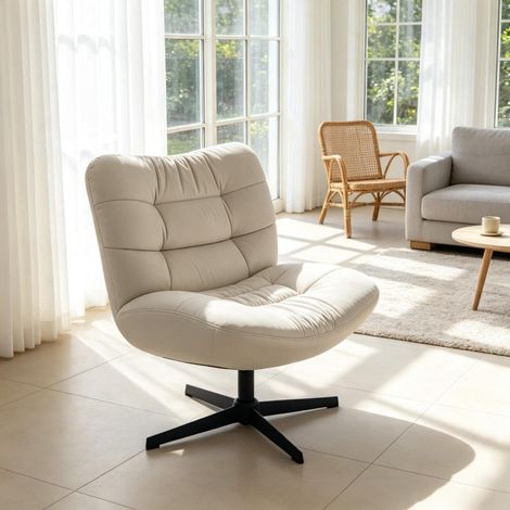 Sillón lounge giratorio 70x80x82 cm de chenilla color crema, asiento amplio para salón – MEUBLIV (1/5)