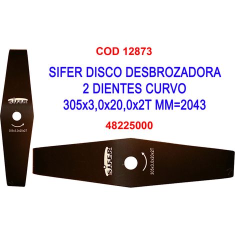 sifer disco desbrozadora 2 dientes curvo 305x3,0x20,0x2t mm 2043