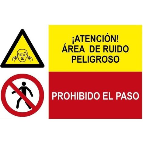 Atención área de ruido peligroso, Prohibido el paso SEKURECO (2 señales en 1) Adhesivo vinilo