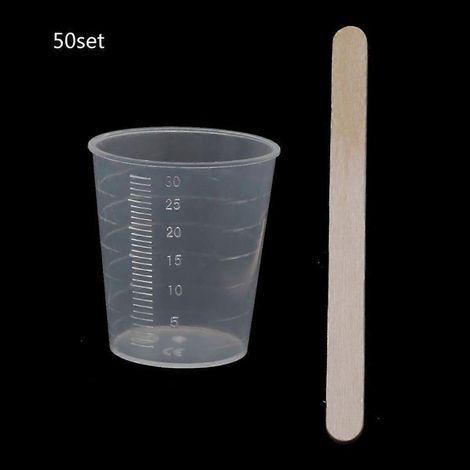 Gobelet Doseur - Bâtonnet Mélangeur - Pour Résine Époxy - 30 ml - Gradué 1 oz / 5 ml - Polycarbonate Et Bois - Lot De 50 Pièces (1/5)
