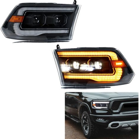 Ensemble de phares à LED, 12V, clignotant séquentiel, étanche, matériaux durables, pour Ram 1500 2500 3500 (1/5)