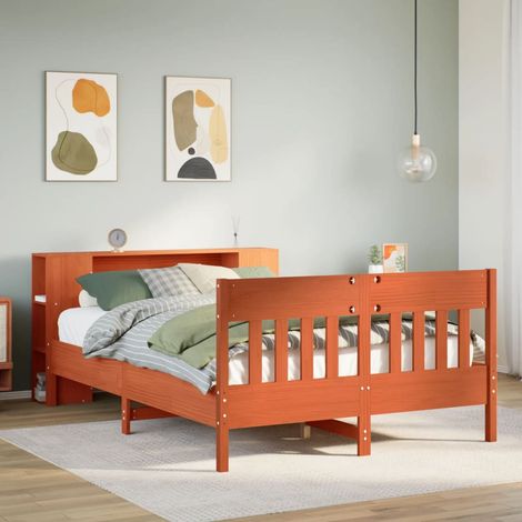 Bookcase Bed without Mattress Wax Brown 140x190cm Solid Wood Pine vidaXL (1/5)