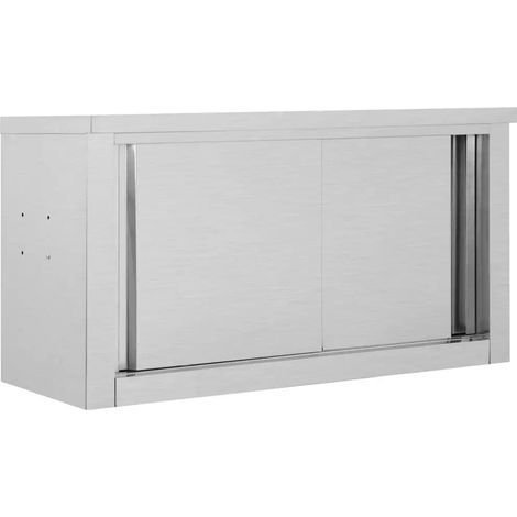Pensile da cucina a parete con ante scorrevoli 90 x 40 x 50 cm pratico contenitore stile moderno acciaio inox argento 020046014