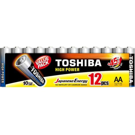 Piles - AA - LR6 - Alkaline - 1.5V - Lot de 12 piles - Toshiba - Batterie